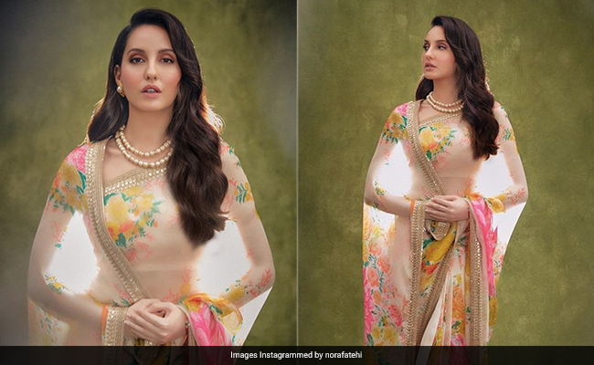 We Can't Take Our Eyes Off Nora Fatehi In A Fabulous Floral <i>Saree</i>