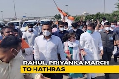 Stopped On Way To Hathras, Gandhis Begin March To Meet Woman's Family Stopped On Way To Hathras, Gandhis Begin March To Meet Woman's Family