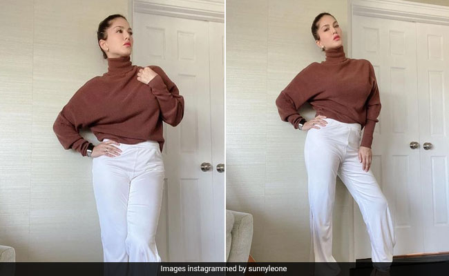 Warm And Chic In A Brown Sweater, Sunny Leone Aces Winter Fashion