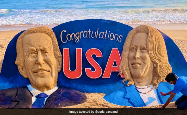 Odisha's Sudarsan Pattnaik Creates 25-Feet Long Sculpture To Congratulate Joe Biden, Kamala Harris