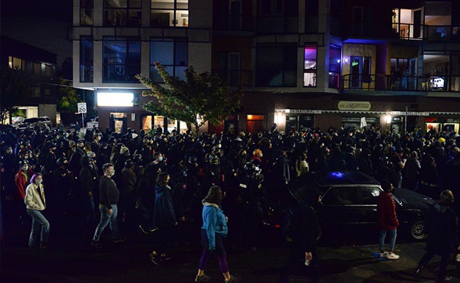Portland Protesters Burn Flags On Tense US Election Night