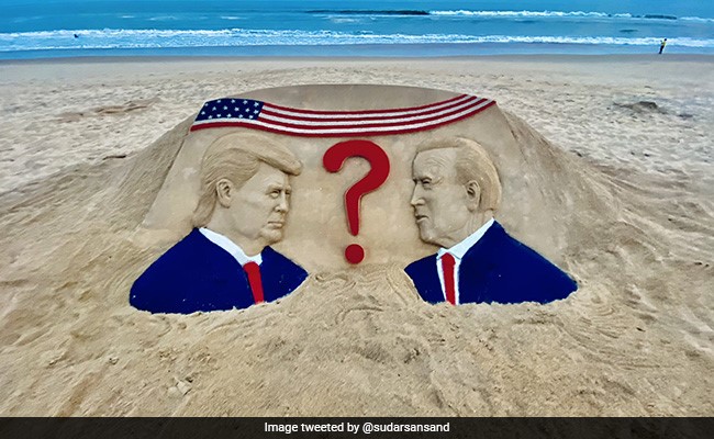 Odisha Sand Artist Sudarsan Pattnaik Depicts Tension Over US Elections With Beach Artwork