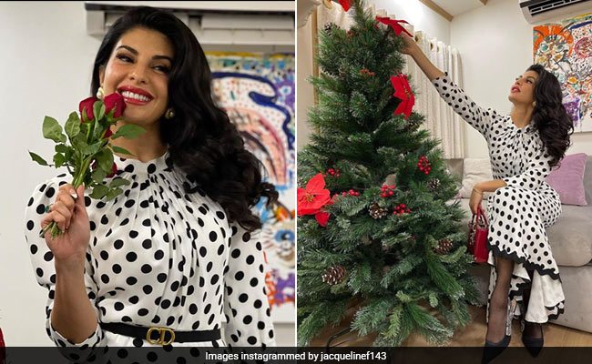 Jacqueline Fernandez Makes Monochrome Stylish In A Polka Dotted Dress