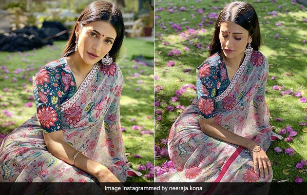 Shruti Haasan Blooms In A Floral Printed <i>Saree</i> Channeling <i>Desi</i> Vibes