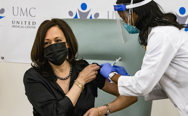 Watch: On Live TV, Kamala Harris Takes Second Dose Of Covid Vaccine