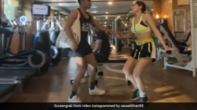 Actress Sara Ali Khan was spotted having some fun at the gym