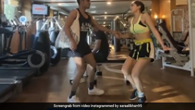 Actress Sara Ali Khan was spotted having some fun at the gym