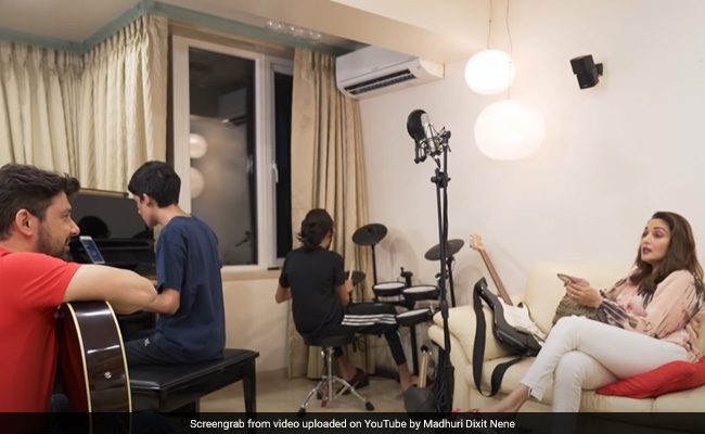 A Sneak Peek Into Madhuri Dixit And Husband Sriram Nene's Jamming Session With Sons Arin And Ryan