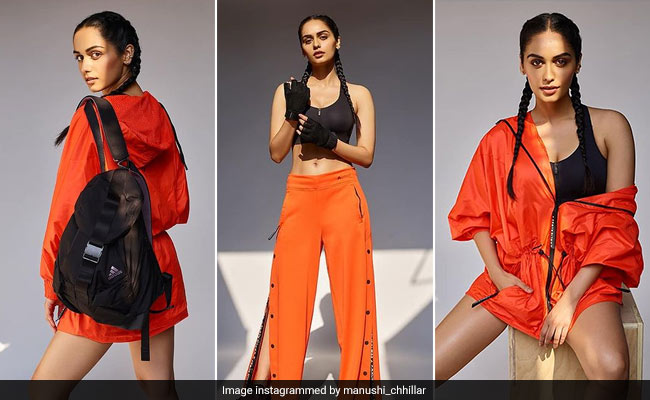 Manushi Chhillar Goes Sporty Chic In Orange And Black Topped With Boxer Braids