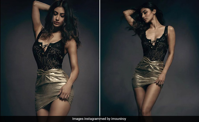 Mouni Roy Makes Metallic Magic In Shimmering Gold And Black Lace