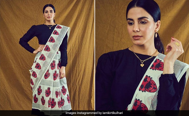 Kirti Kulhari's Graphic Print <i>Saree</i> Is Perfect For A Fusion Look