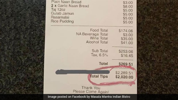 Indian Restaurant In US Gets Generous $2,020 Tip From Patron. See Viral Post