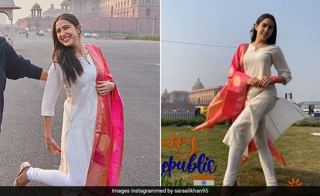 Sara Ali Khan Does Chic Ethnic Wear To Perfection In A White Suit And Colourful <i>Dupatta</i>