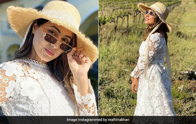 A White Lace Dress Is Always Right, Proves Hina Khan’s Holiday Style
