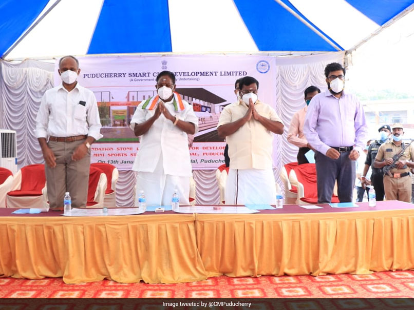 Puducherry Chief Minister V Narayanasamy Lays Foundation Stone For Rs 12.19 Crore Sports Stadium