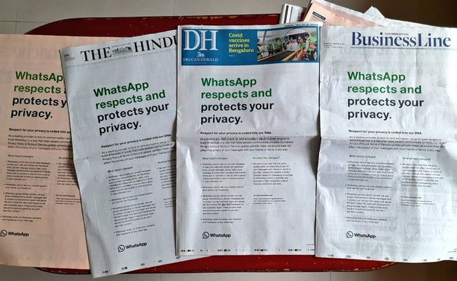 WhatsApp की प्राइवेसी पॉलिसी पर विवाद, अखबारों में विज्ञापन के जरिए दी सफाई