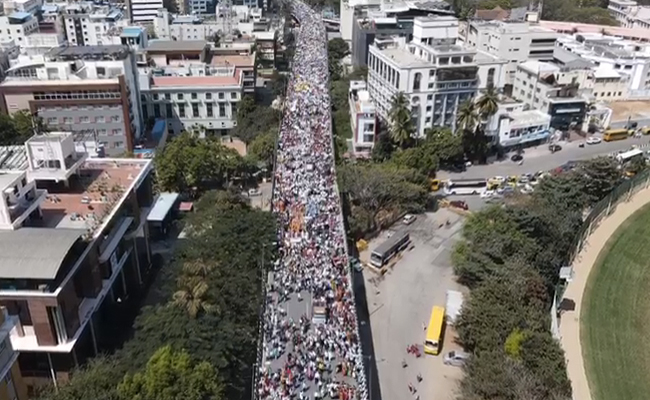 Drone Camera Captures Big Protest By Teachers, Staff On Bengaluru Flyover