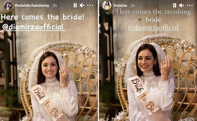 Dia Mirza Is The Most Gorgeous Bride-To-Be In A White Lace Dress At Her Bridal Shower