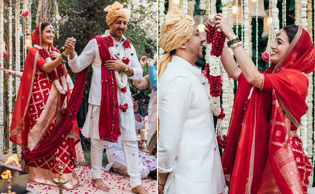 From Dia Mirza's Red Silk <i>Saree</i> To White Lace Dress, Her Bridal Looks Were Elegance Personified