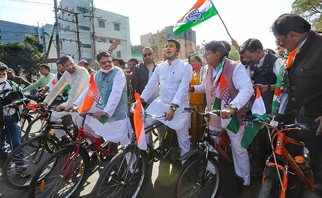 Madhya Pradesh Congress MLAs Ride Bicycles In Protest Against Fuel Prices