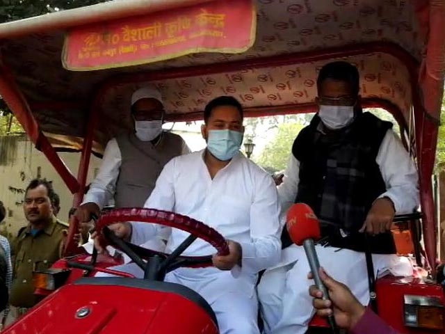 Tejashwi Yadav, On A Tractor, Protests Against Fuel Price Hike, Farm Laws