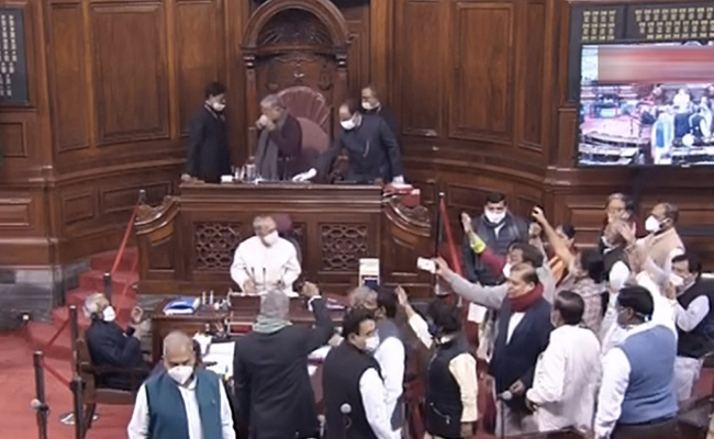 Rajya Sabha Proceedings Forced To Adjourn Thrice Over Farmers' Issue