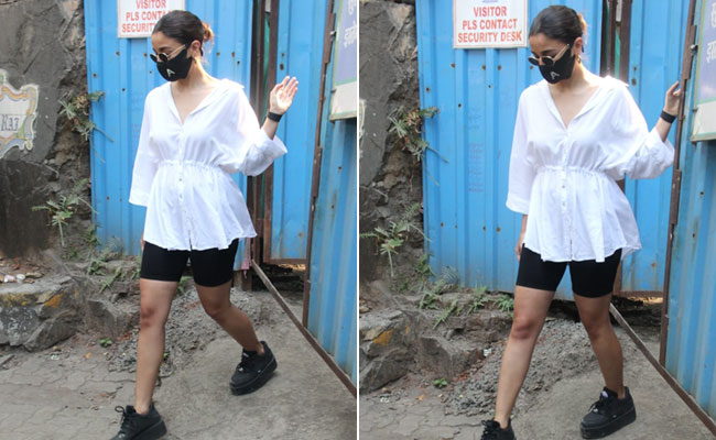 Alia Bhatt Takes Her Bicycle Shorts To The Next Level With A White Shirt And Platform Sneakers