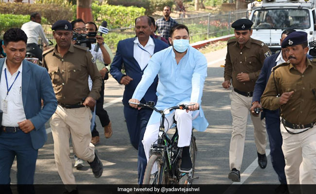 Tejashwi Yadav Rides Bicycle To Protest Against Fuel Price Hike