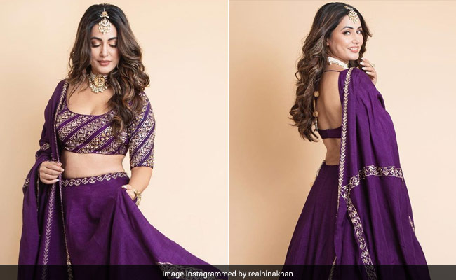 Hina Khan Gets Us Ready For The Wedding Season In A Deep Purple <i>Lehenga</i>