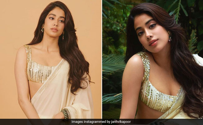 Janhvi Kapoor Looks Nothing Short Of Sensational In A Gold And White <i>Saree</i>