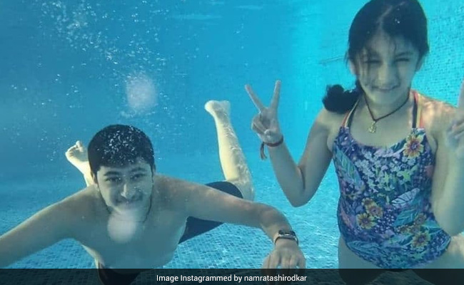 It's Swim-O'Clock For Mahesh Babu, Namrata Shirodkar's Kids Sitara And Gautam