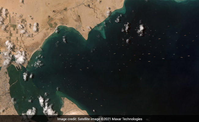 Satellite Pics Show 120 Anchored Ships Waiting For Suez Canal To Clear