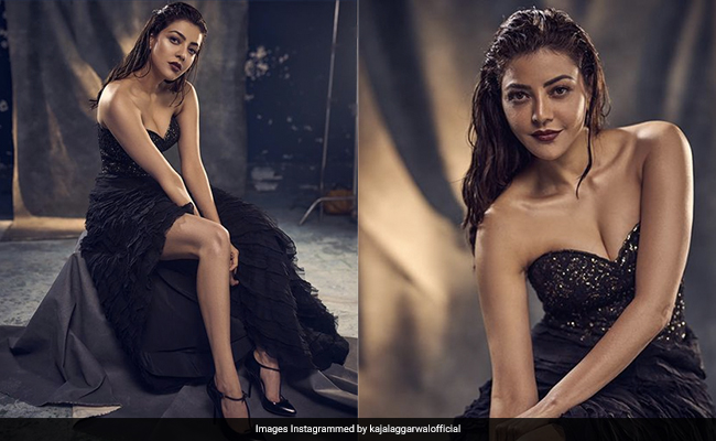 Kajal Aggarwal Looks Ravishing In A Black Bare-Shoulder Dress