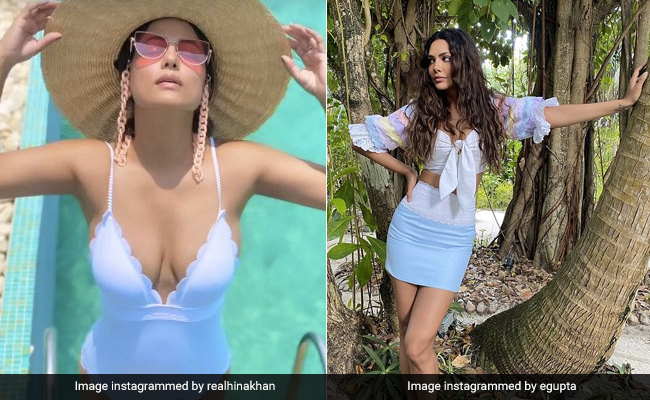 Hina Khan And Esha Gupta's Gorgeous Swimwear Looks In Maldives Are Pastel Perfect