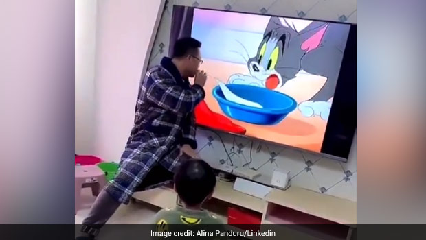 Watch: Father Pretends To Steal Food Off Cartoon On T.V, Kid Jumps With Joy In The Viral Video