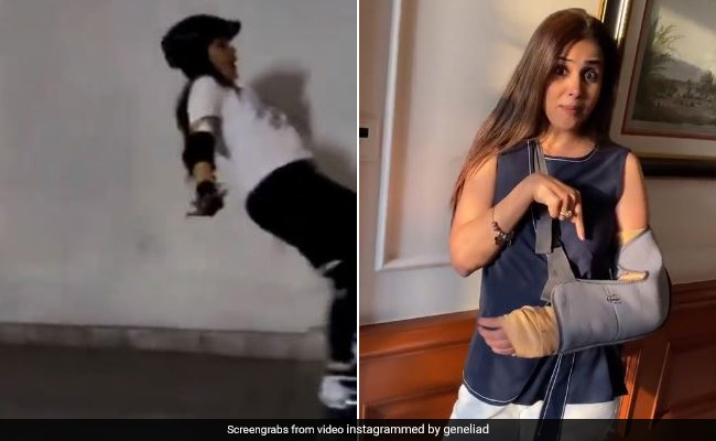 जेनेलिया डिसूजा कर रही थी स्केटिंग और बिगड़ गया बैलेंस, लग गई चोट...देखें Video