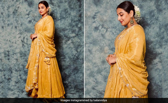 Vidya Balan Looks Sensational For Vishu 2021 In A Shimmering Yellow Suit And A Floral Bun