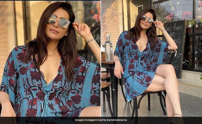 In A Stunning Blue Kaftan Dress, Karishma Tanna Looks Summer Ready
