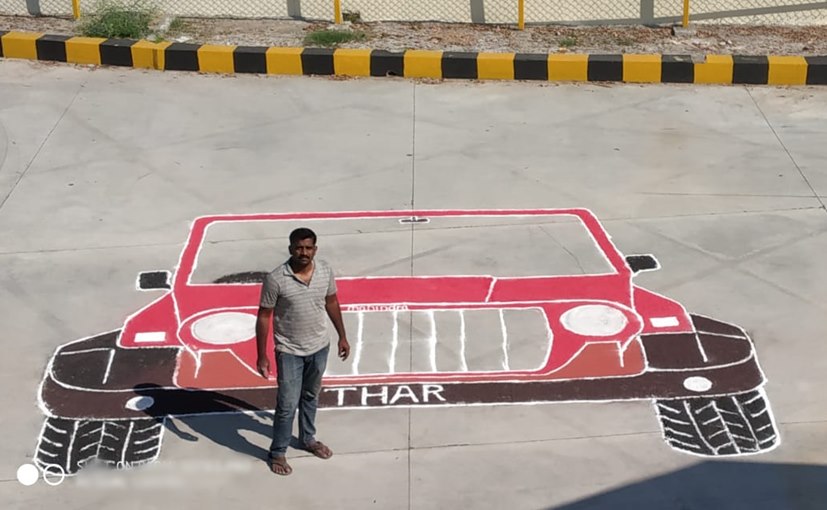 Karnataka Man Enters India Book Of Records With Massive Rangoli Of Mahindra Thar
