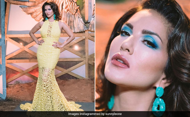 Sunny Leone Is Bright And Sunny In A Trailing Yellow Lace Dress