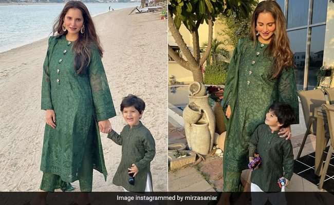 Sania Mirza And Izhaan Mirza Malik Are "Twinning And Winning" In Green Ethnic Suits