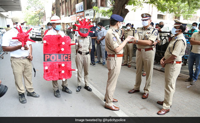 Hyderabad Police Wears Covid-Shaped Helmets To Raise Awareness