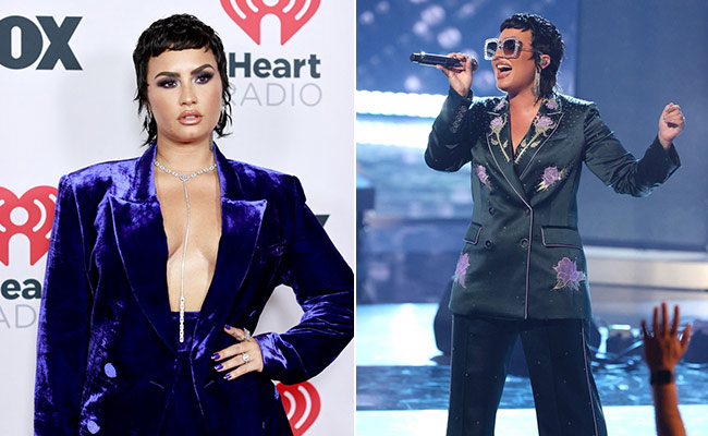 Demi Lovato Goes Rocket Man Chic In Two Stunning Pantsuits To Pay Tribute To Elton John