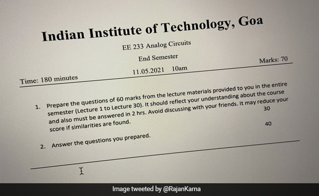 Frame Question, Answer It, Get Marks: IIT Goa's Unique Question Paper