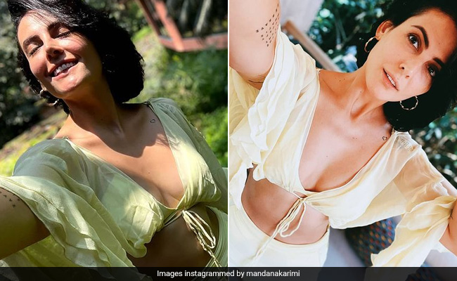 Mandana Karimi Soaks In The Sunshine Wearing A Breezy Yellow Bralette Set