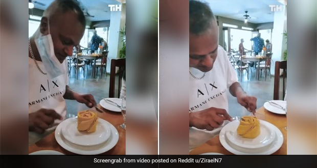 Man Tries To Slice Through Table Napkin Mistaking It For A Dessert, Hilarious Video Goes Viral
