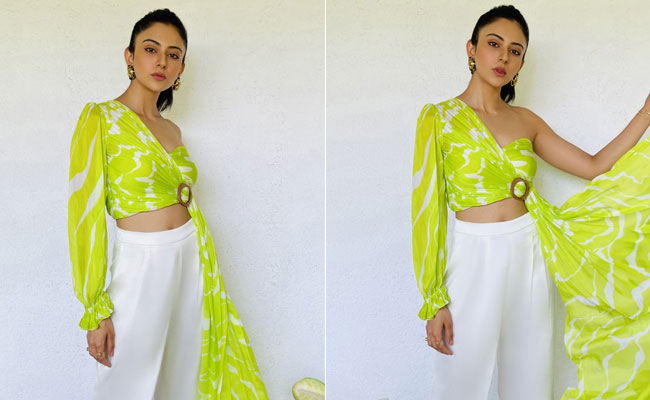 Even The Sun Has Got Nothing On Rakul Preet Singh's Flowing Neon Crop Top And White Pants