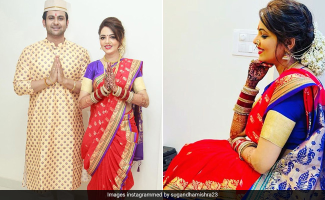Sugandha Mishra Looks Like A Stunning Maharashtrian Bride In A Red And Purple <i>Nauvari Saree</i>