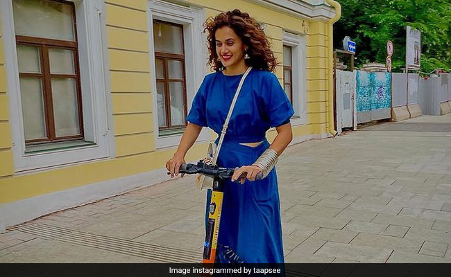 Taapsee Pannu Looks Breezy And Beautiful In Blue As She Scooters Through The Moscow Streets