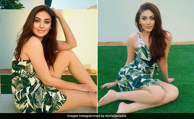 Shefali Jariwala Channels Dreamy Summer Holidays In A White And Green Tropical Printed Dress